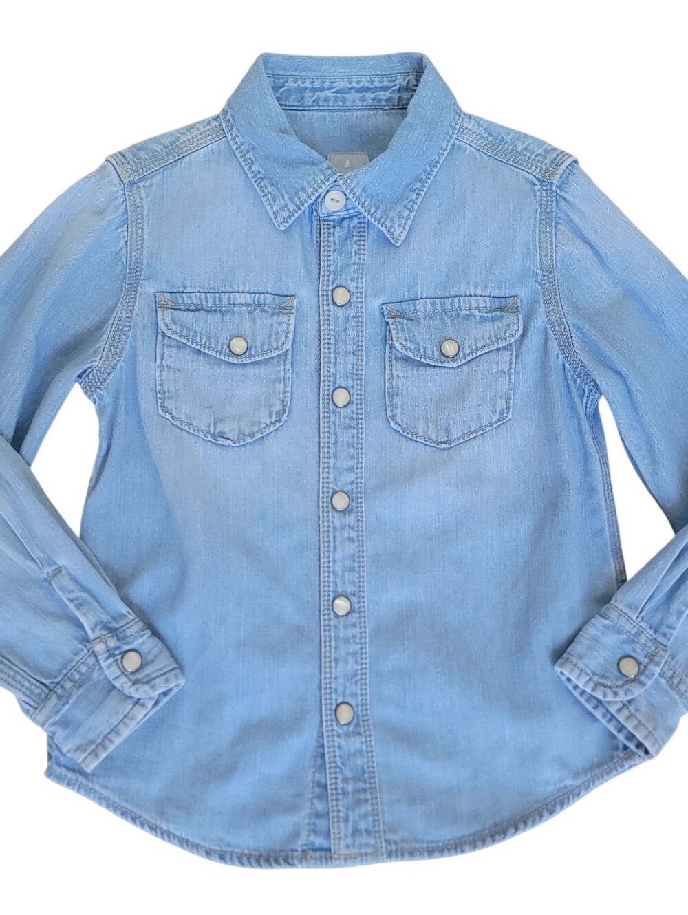 Baby GAP Boys Blue Chambray Denim Snap Up Western Shirt Unisex Sz 5 Long Sleeved